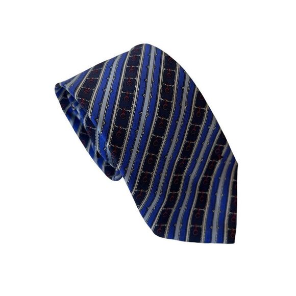 CÉLINE Paris Navy Stripped Red Printed Tie - Picture 2 of 5